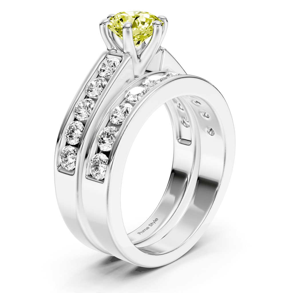 2.45 - 5.45 CT Princess & Round Cut Fancy Yellow Diamonds - Bridal Set - Primestyle.com