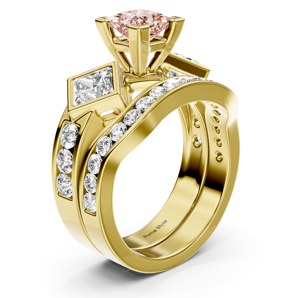 2.65-5.65 CT Princess & Round Cut Fancy Pink Diamonds - Bridal Set