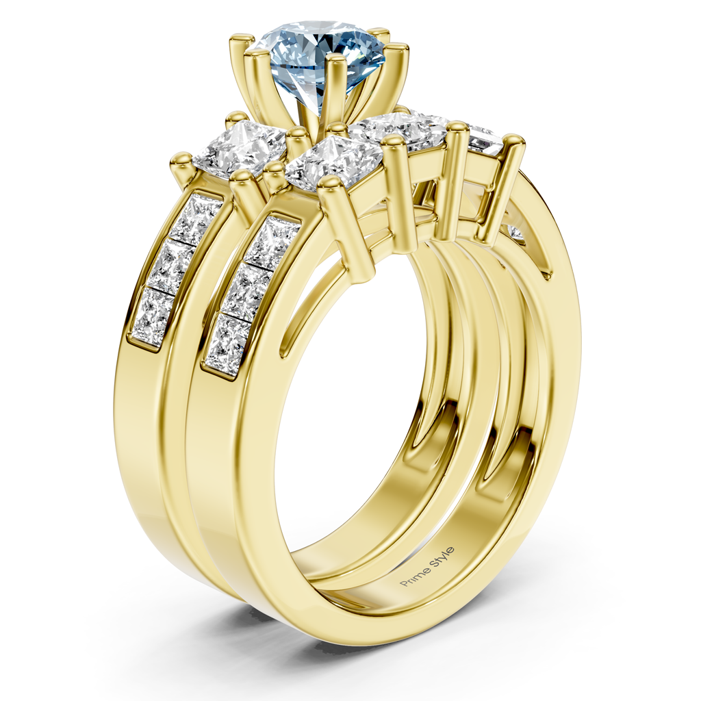 2.95-5.95 CT Princess Cut Fancy Blue Diamonds - Bridal Set