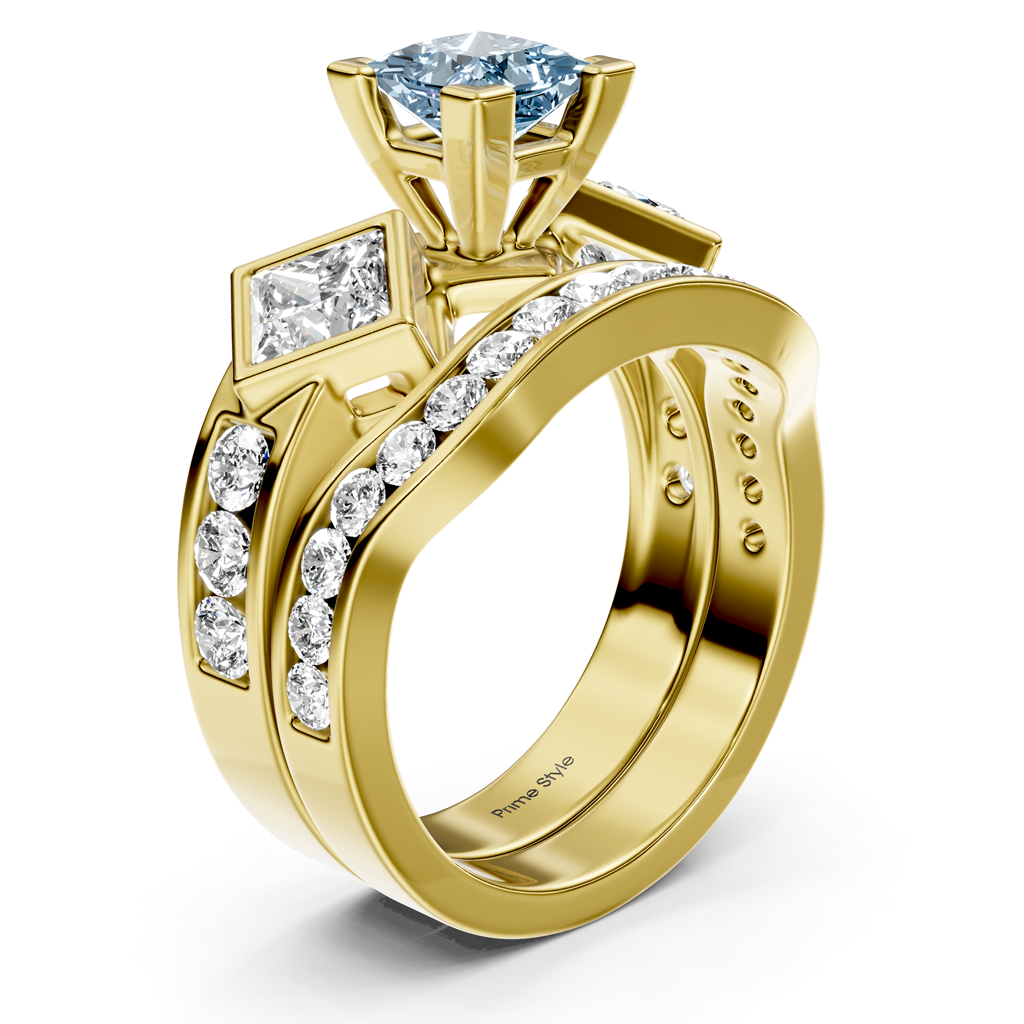 2.65-5.65 CT Princess & Round Cut Fancy Blue Diamonds - Bridal Set