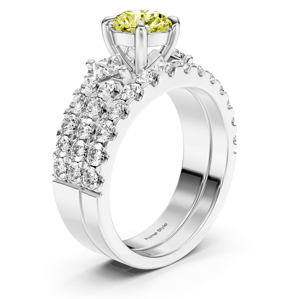 2.55-5.55 CT Princess & Round Cut Fancy Yellow Diamonds - Bridal Set