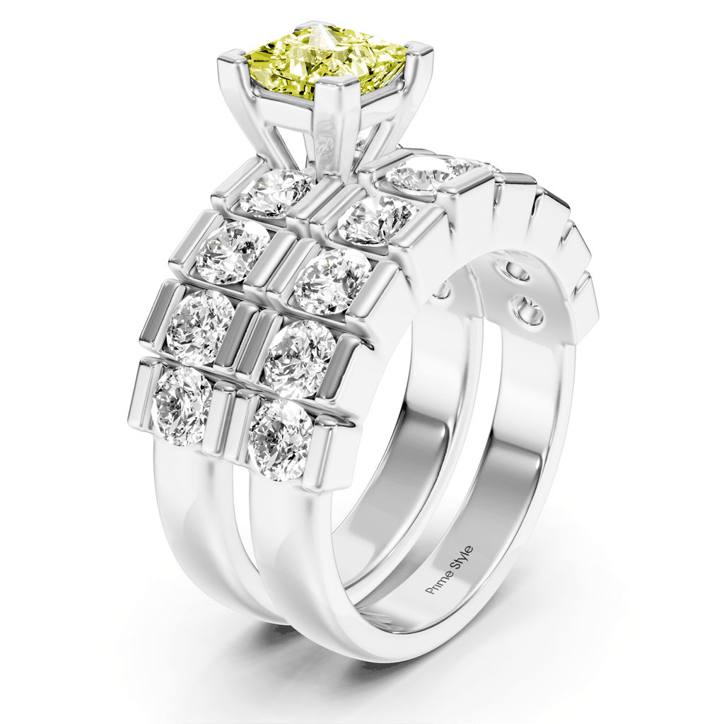 3.25-6.25 CT Princess & Round Cut Fancy Yellow Diamonds - Bridal Set