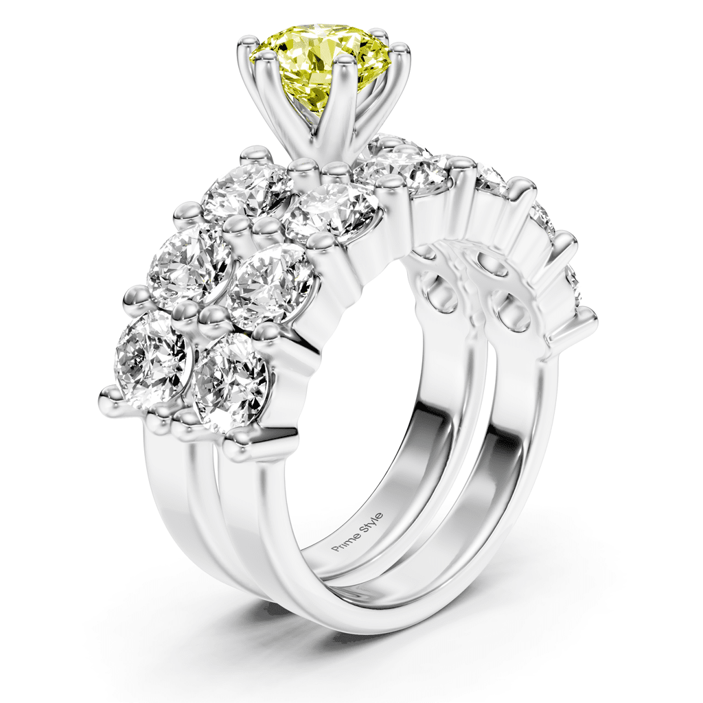 4.60 - 7.60 CT Princess & Round Cut Fancy Yellow Diamonds - Bridal Set - Primestyle.com