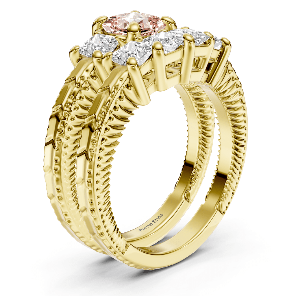 2.25 - 5.25 CT Princess Cut Fancy Pink Diamonds - Bridal Set - Primestyle.com