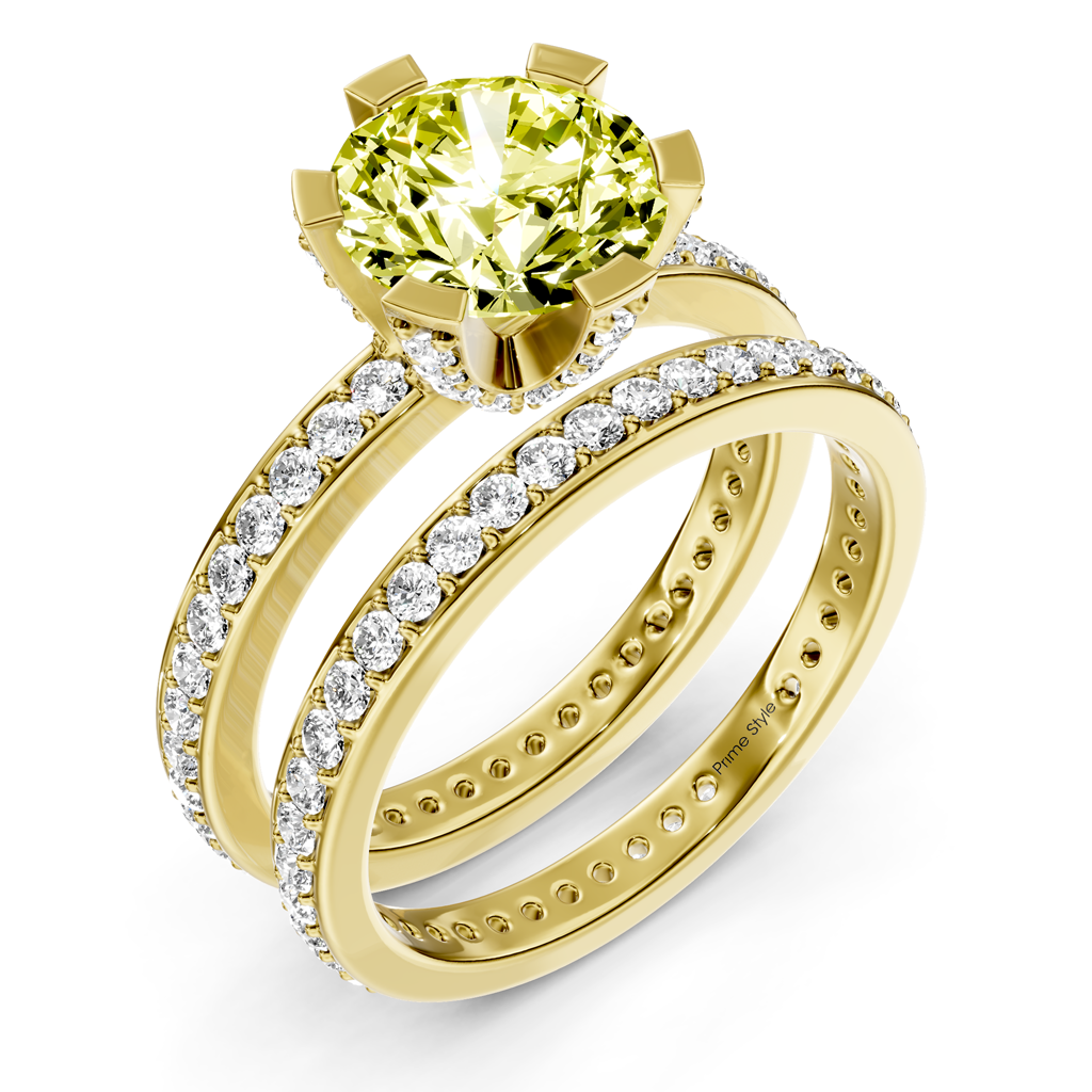 2.00-5.00 CT Round Cut Fancy Yellow Diamonds - Bridal Set