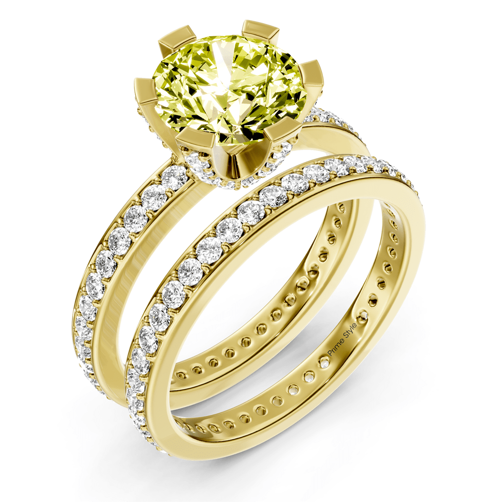2.00 - 5.00 CT Round Cut Fancy Yellow Diamonds - Bridal Set - Primestyle.com