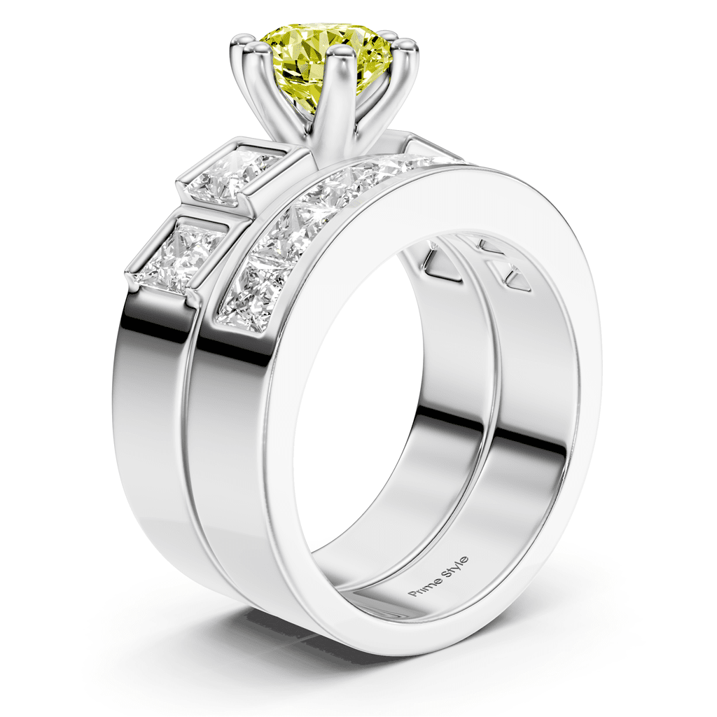 3.00 - 6.00 CT Princess & Round Cut Fancy Yellow Diamonds - Bridal Set - Primestyle.com