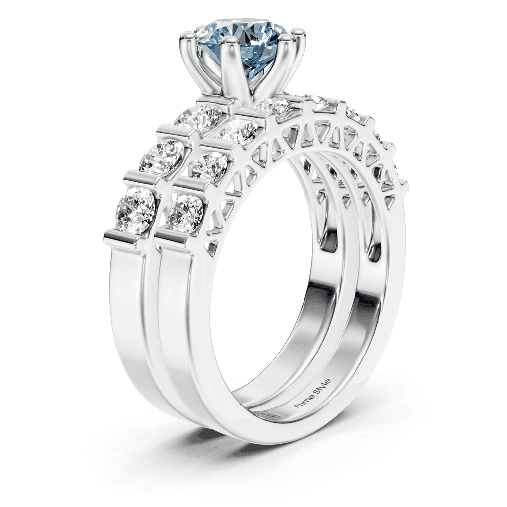 2.10 - 5.10 CT Round Cut Fancy Blue Diamonds - Bridal Set - Primestyle.com