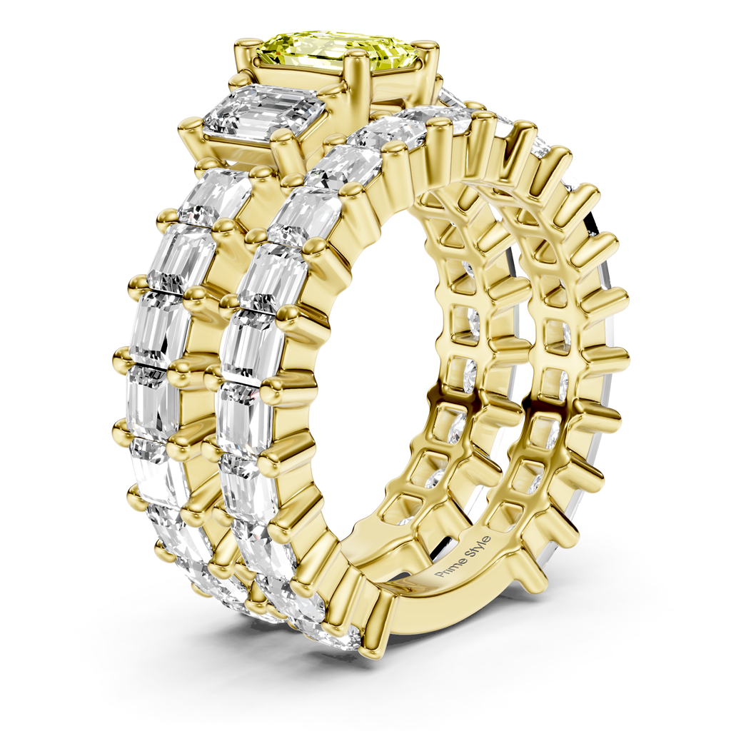 5.70-8.70 CT Emerald & Princess Cut Fancy Yellow Diamonds - Bridal Set