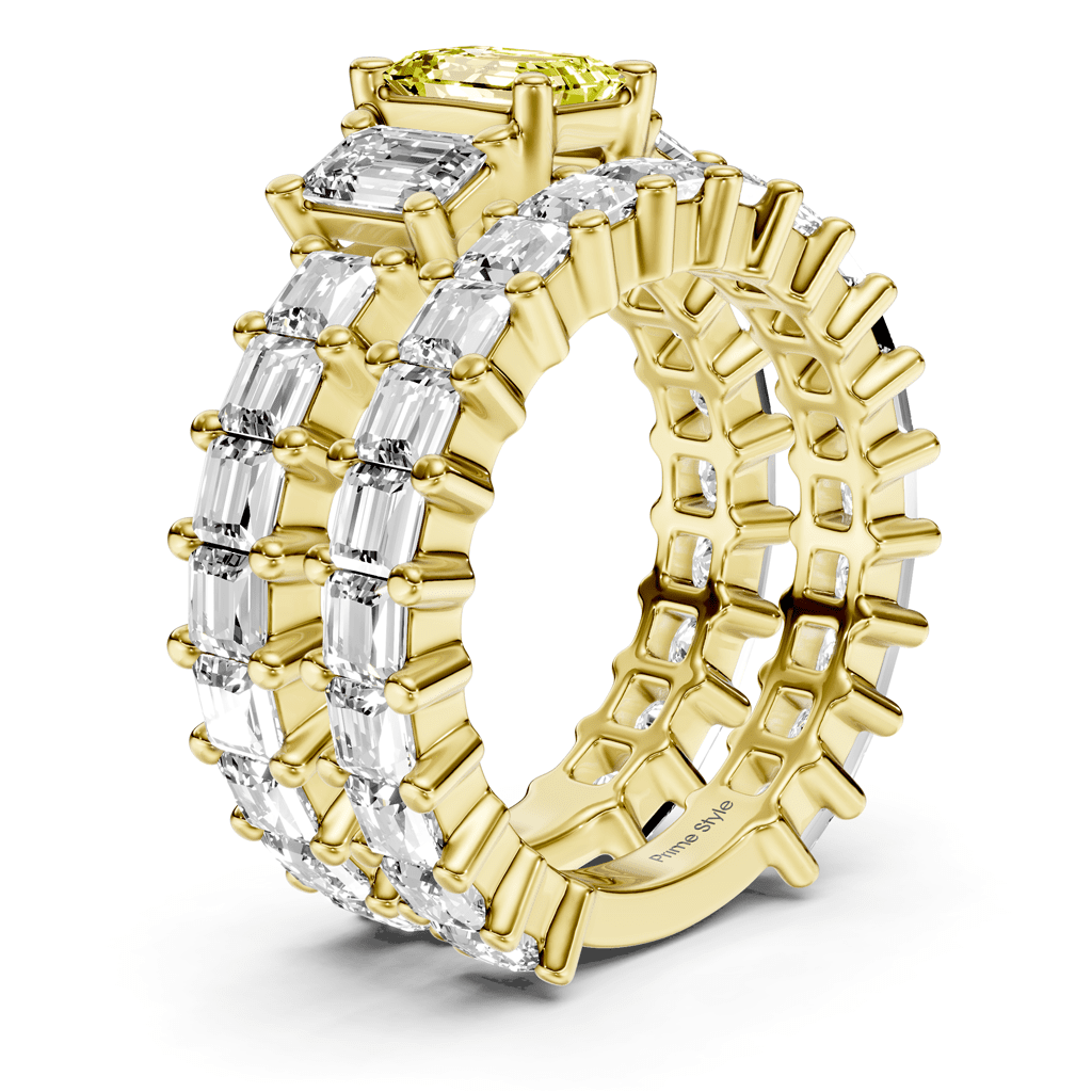 5.70 - 8.70 CT Emerald & Princess Cut Fancy Yellow Diamonds - Bridal Set - Primestyle.com