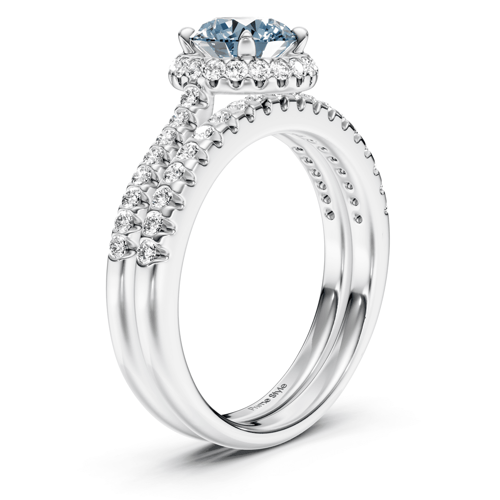 1.50 - 4.50 CT Round Cut Fancy Blue Diamonds - Bridal Set - Primestyle.com