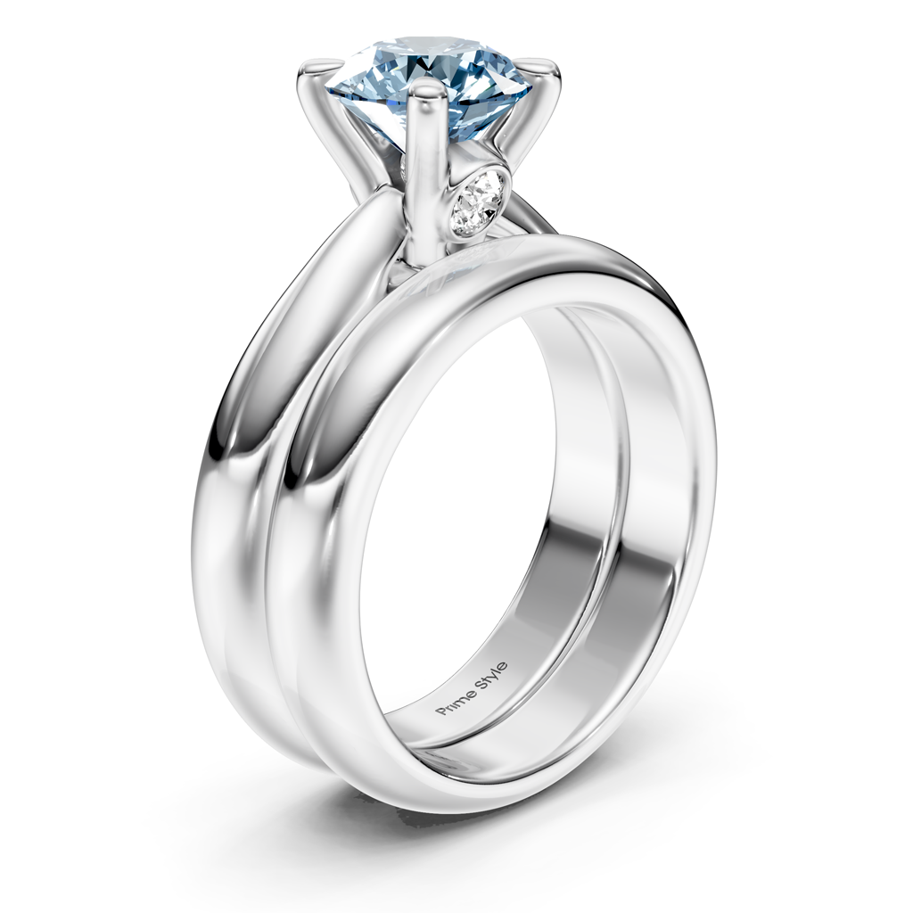 1.10-4.10 CT Round Cut Fancy Blue Diamonds - Bridal Set