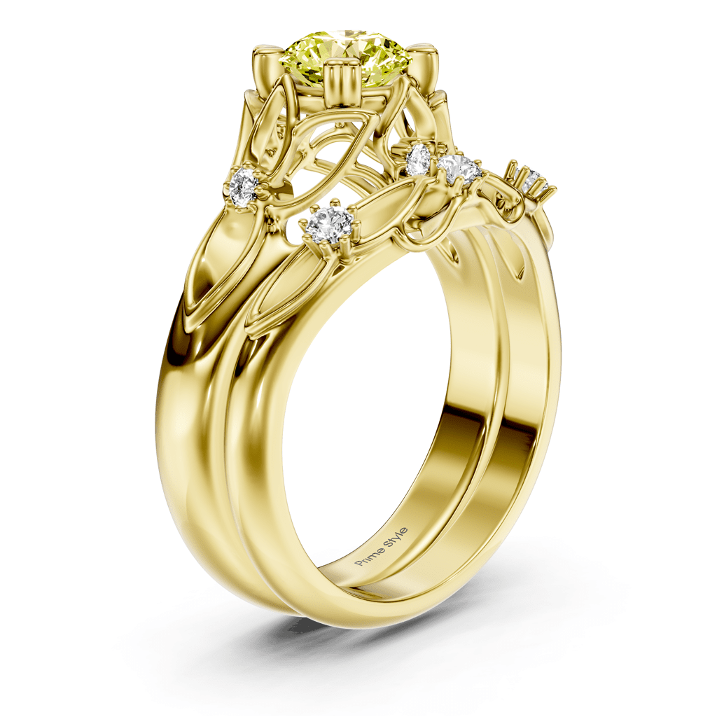 1.20 - 4.20 CT Round Cut Fancy Yellow Diamonds - Bridal Set - Primestyle.com