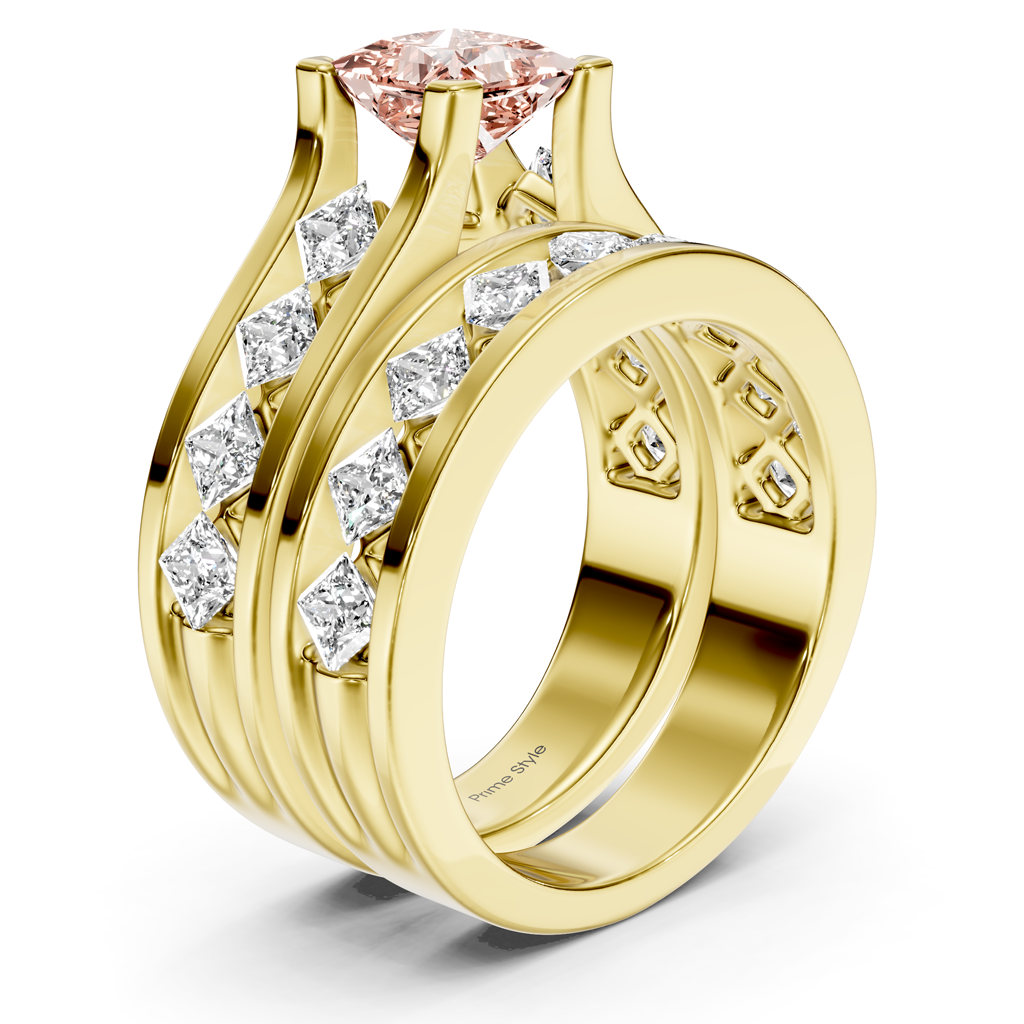 2.70-5.70 CT Princess Cut Fancy Pink Diamonds - Bridal Set