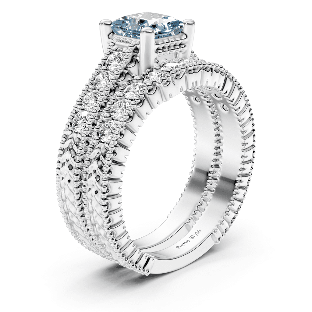 1.65 - 4.65 CT Princess & Round Cut Fancy Blue Diamonds - Bridal Set - Primestyle.com