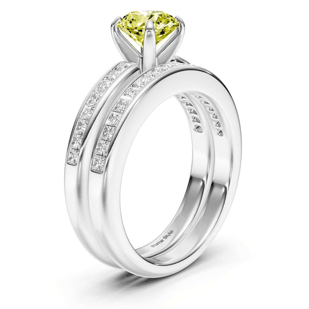 1.85-4.85 CT Princess & Round Cut Fancy Yellow Diamonds - Bridal Set - Primestyle.com