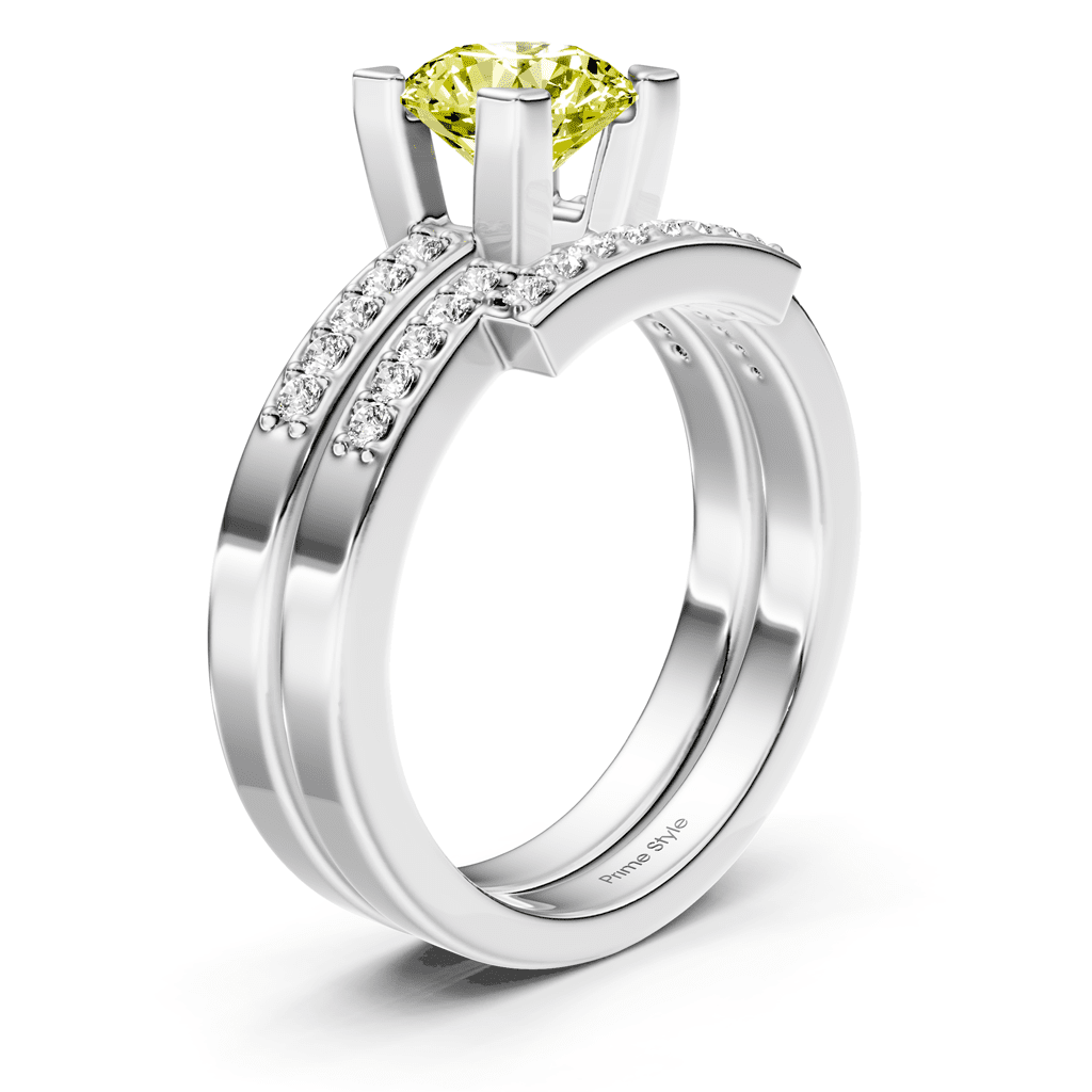1.25 - 4.25 CT Round Cut Fancy Yellow Diamonds - Bridal Set - Primestyle.com