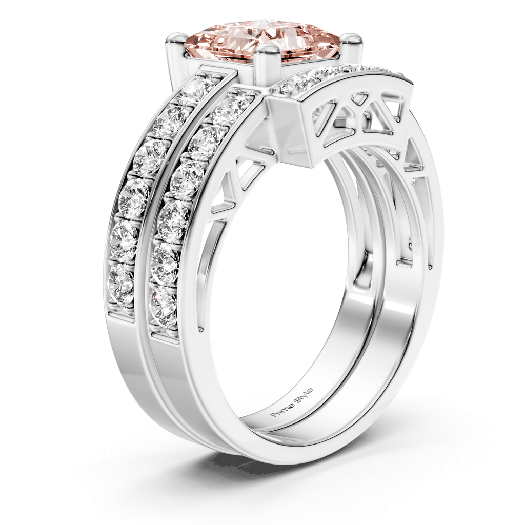 2.10-5.10 CT Princess & Round Cut Fancy Pink Diamonds - Bridal Set - Primestyle.com