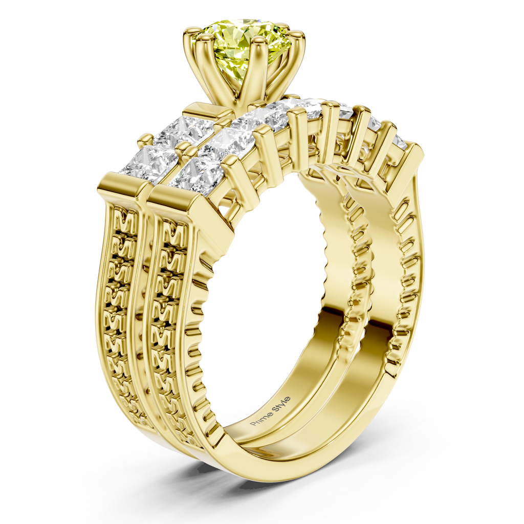 2.40-5.40 CT Princess Cut Fancy Yellow Diamonds - Bridal Set