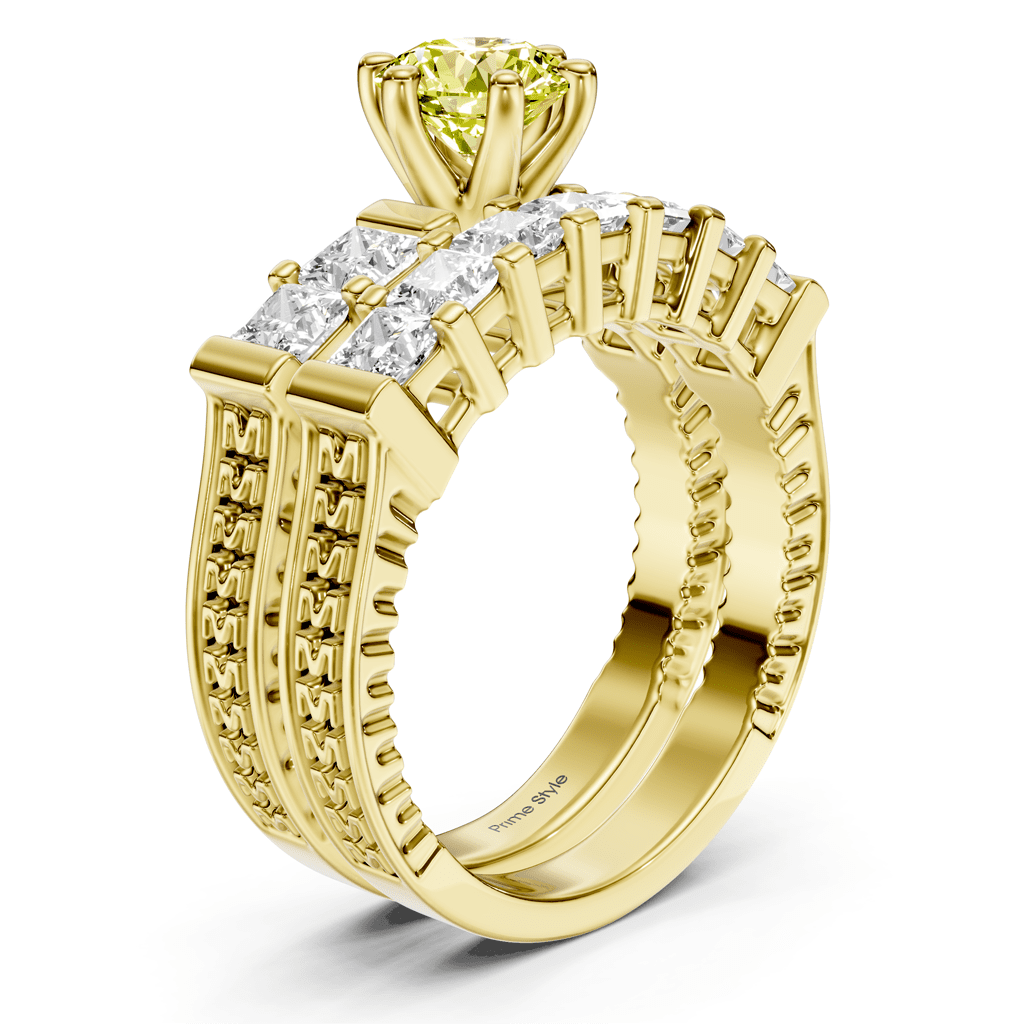 2.40 - 5.40 CT Princess Cut Fancy Yellow Diamonds - Bridal Set - Primestyle.com