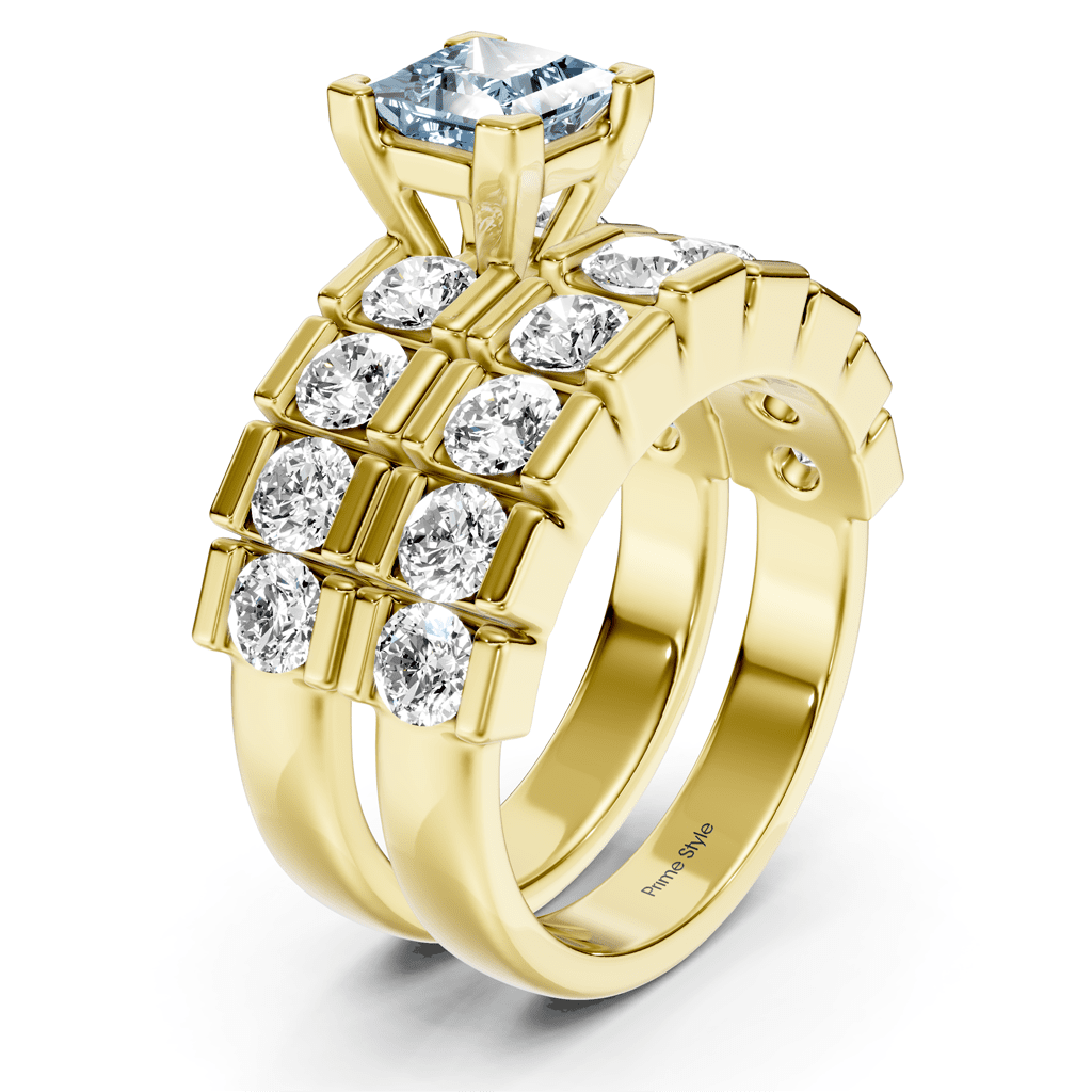 3.25 - 6.25 CT Princess & Round Cut Fancy Blue Diamonds - Bridal Set - Primestyle.com