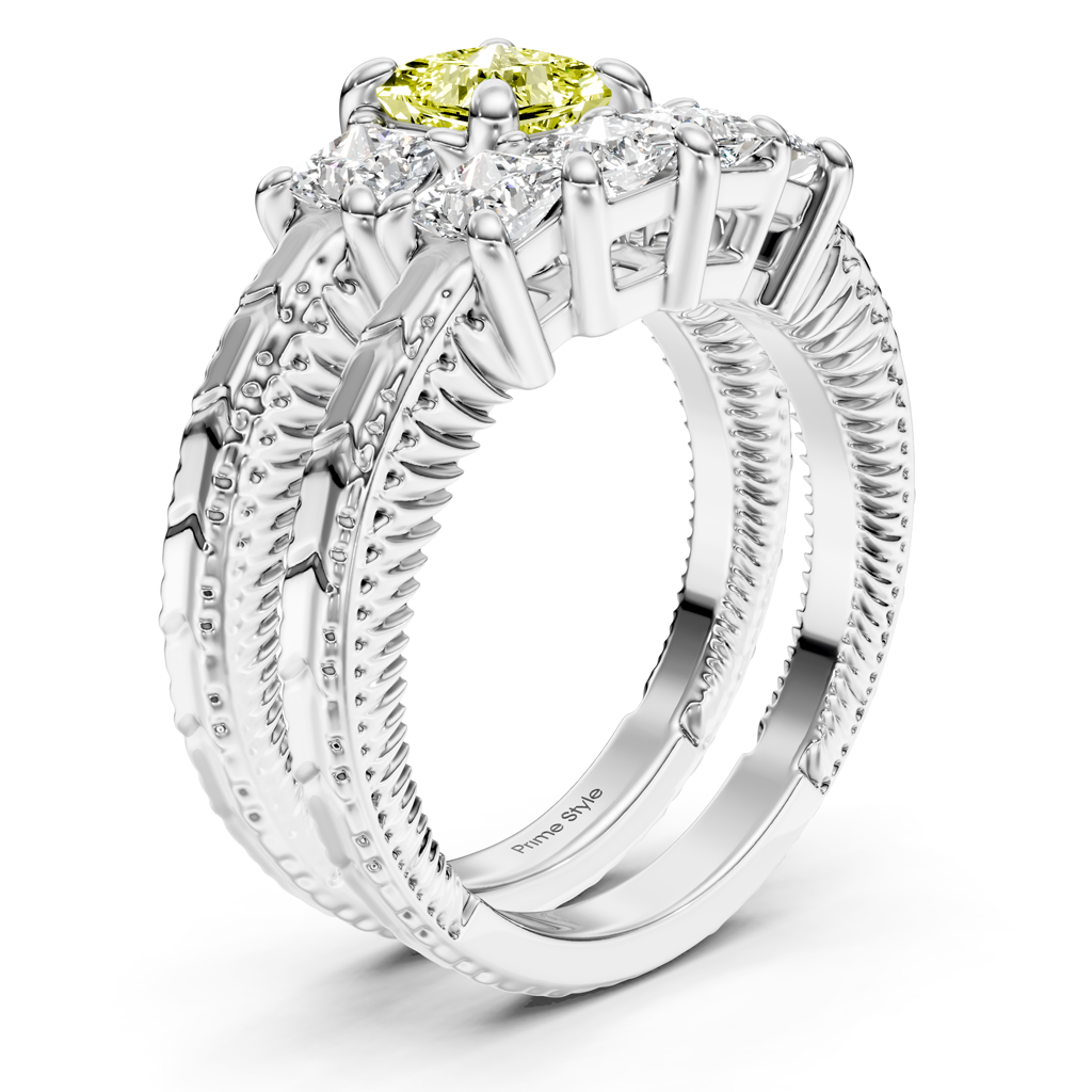 2.25-5.25 CT Princess Cut Fancy Yellow Diamonds - Bridal Set