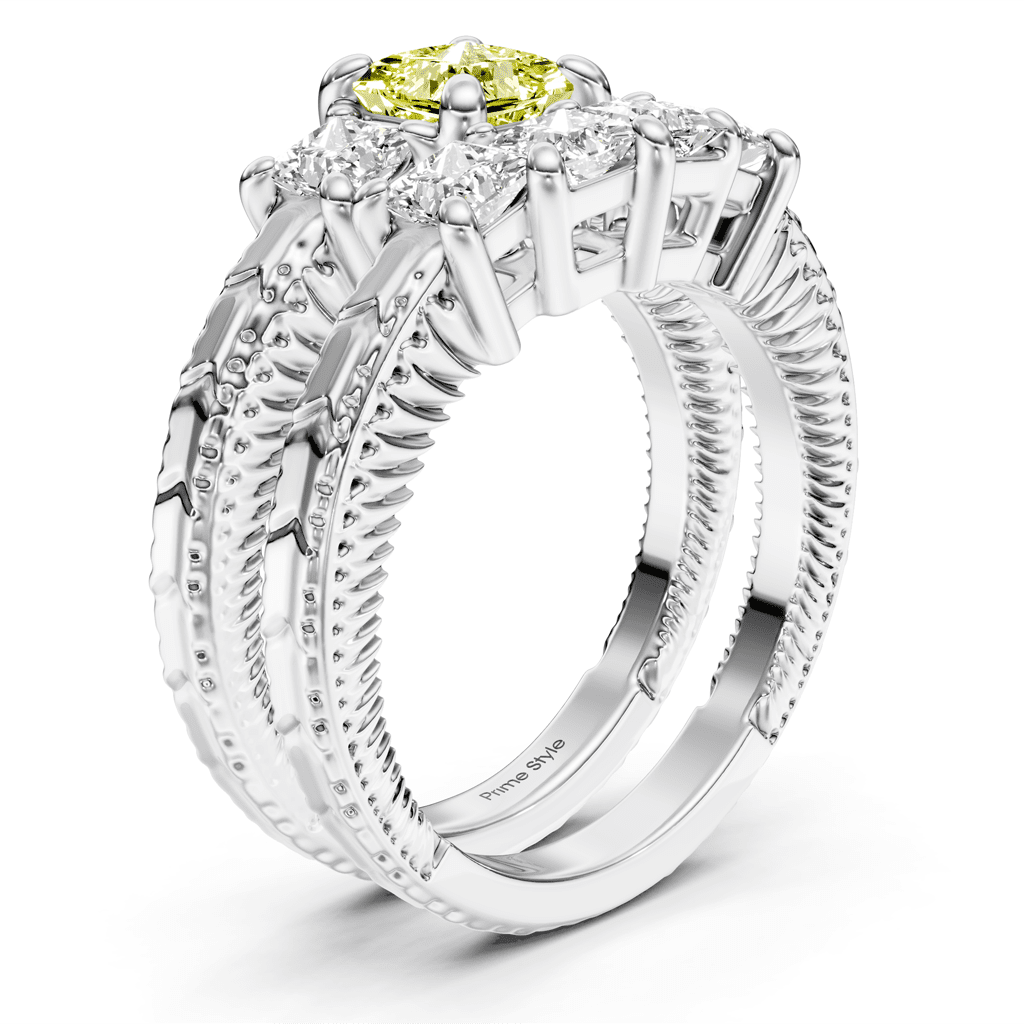 2.25 - 5.25 CT Princess Cut Fancy Yellow Diamonds - Bridal Set - Primestyle.com