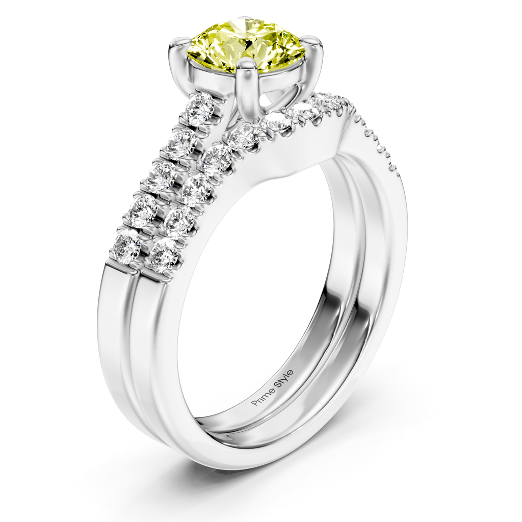 1.55-4.55 CT Princess & Round Cut Fancy Yellow Diamonds - Bridal Set