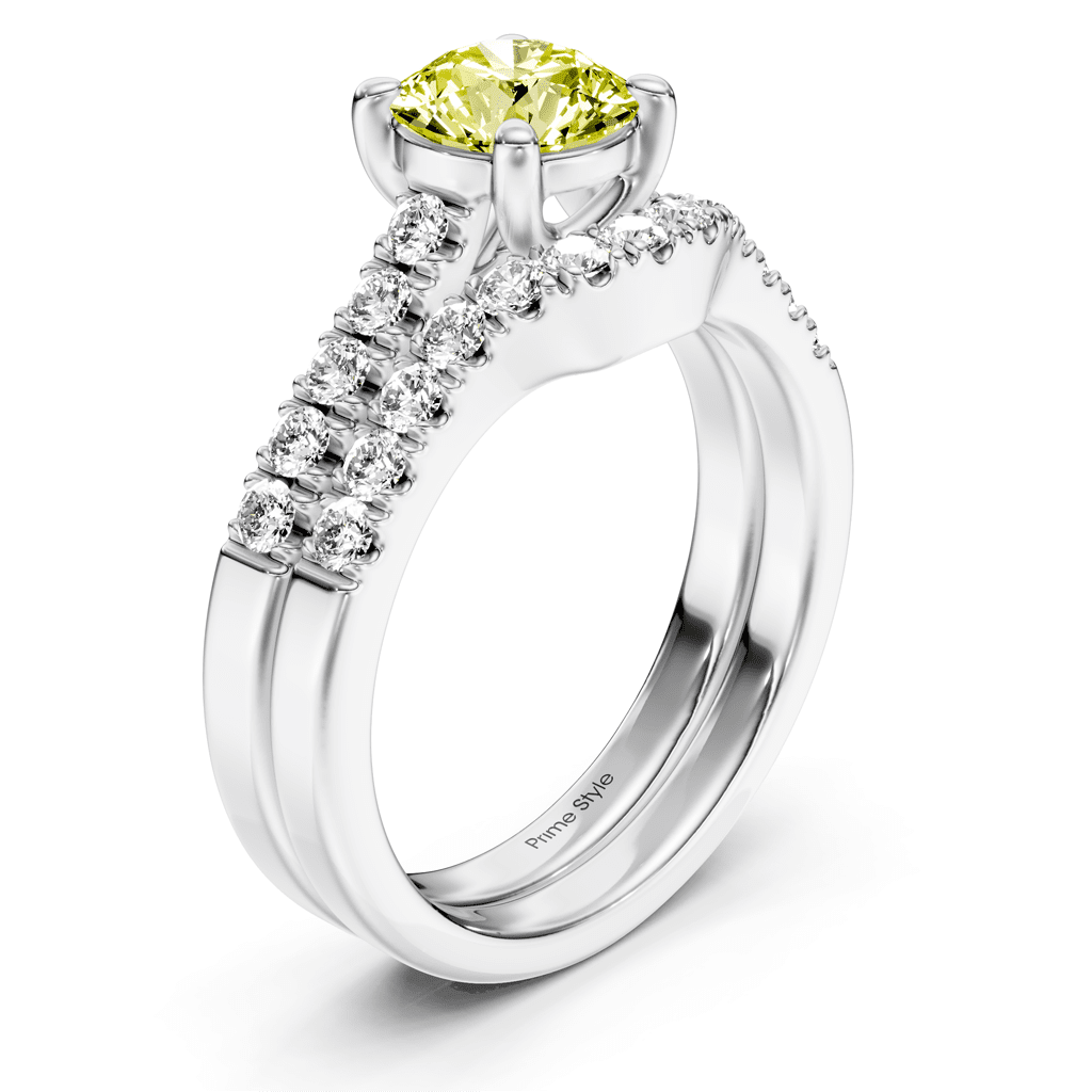 1.55 - 4.55 CT Princess & Round Cut Fancy Yellow Diamonds - Bridal Set - Primestyle.com
