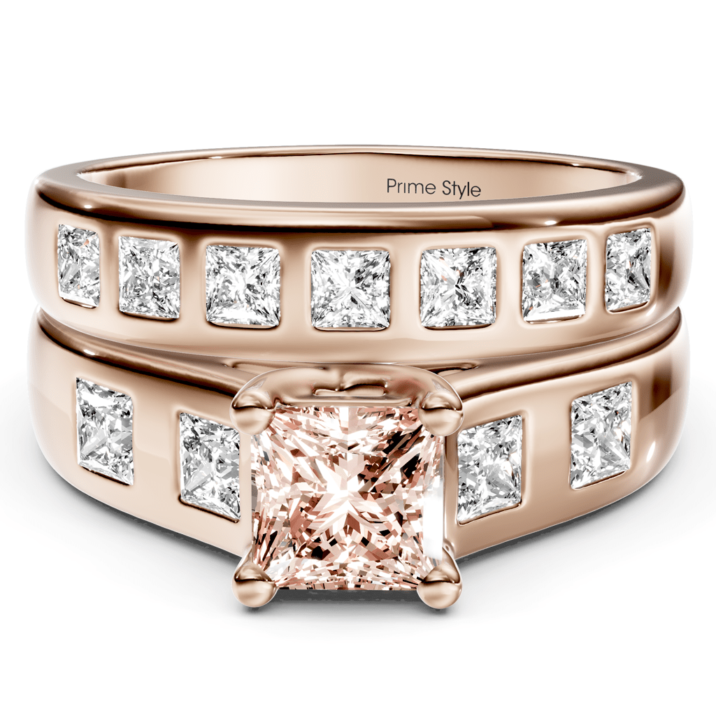 1.95 - 4.95 CT Princess Cut Fancy Pink Diamonds - Bridal Set - Primestyle.com