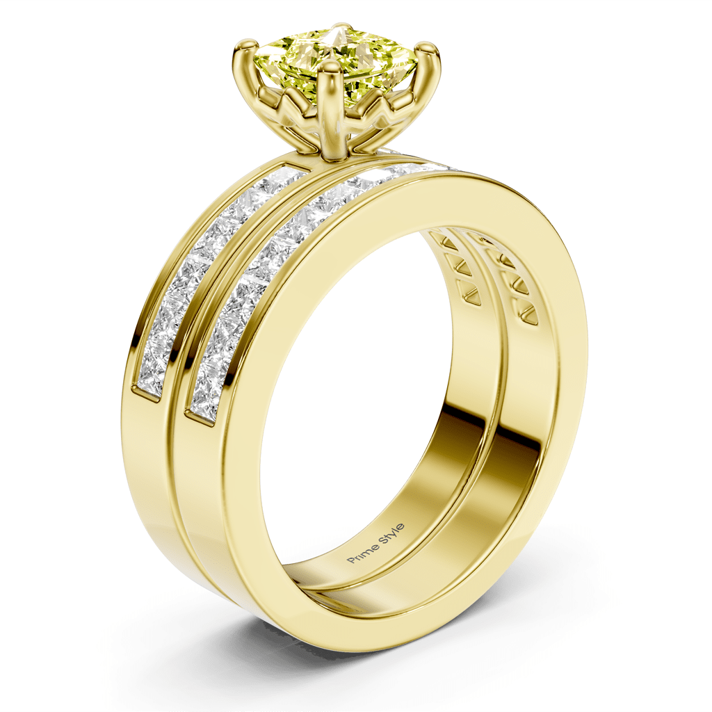 2.75 - 5.75 CT Princess Cut Fancy Yellow Diamonds - Bridal Set - Primestyle.com