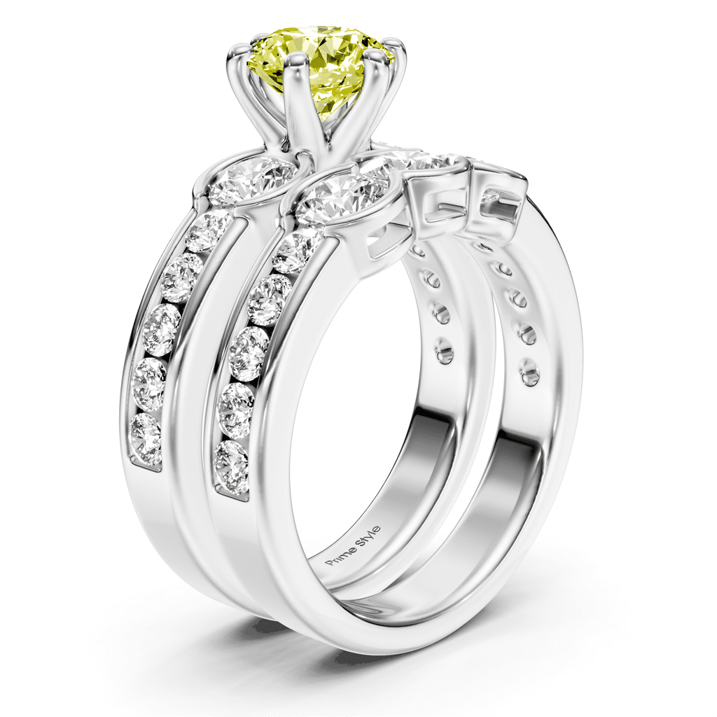 2.95 - 5.95 CT Round Cut Fancy Yellow Diamonds - Bridal Set - Primestyle.com