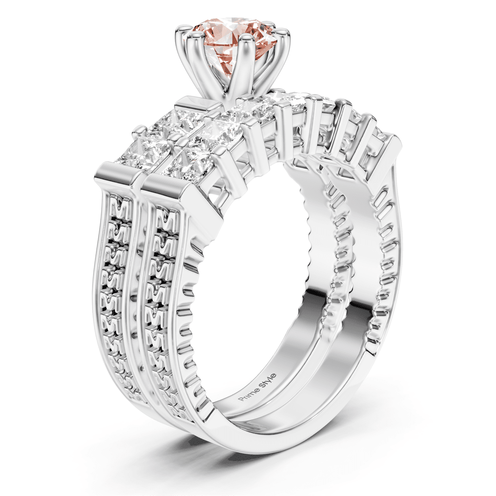 2.40 - 5.40 CT Princess Cut Fancy Pink Diamonds - Bridal Set - Primestyle.com