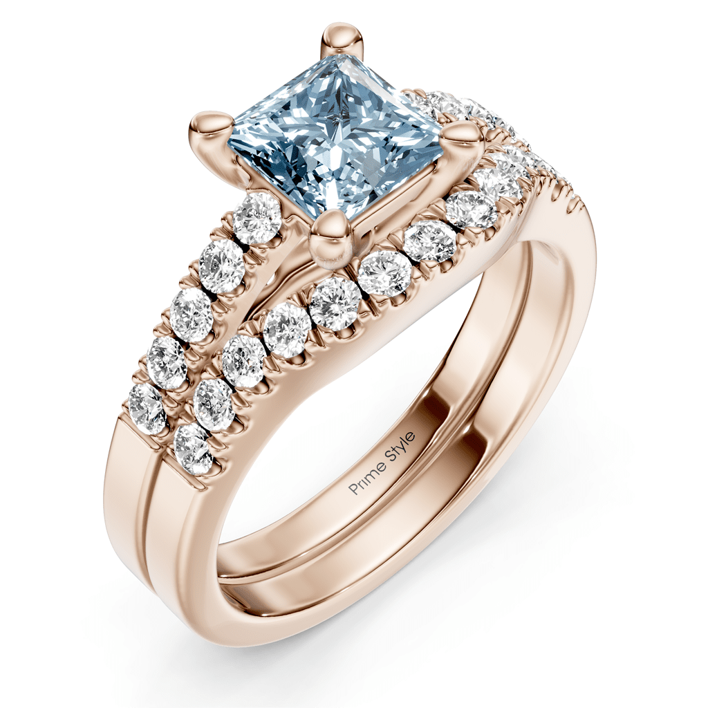 1.55 - 4.55 CT Princess & Round Cut Fancy Blue Diamonds - Bridal Set - Primestyle.com