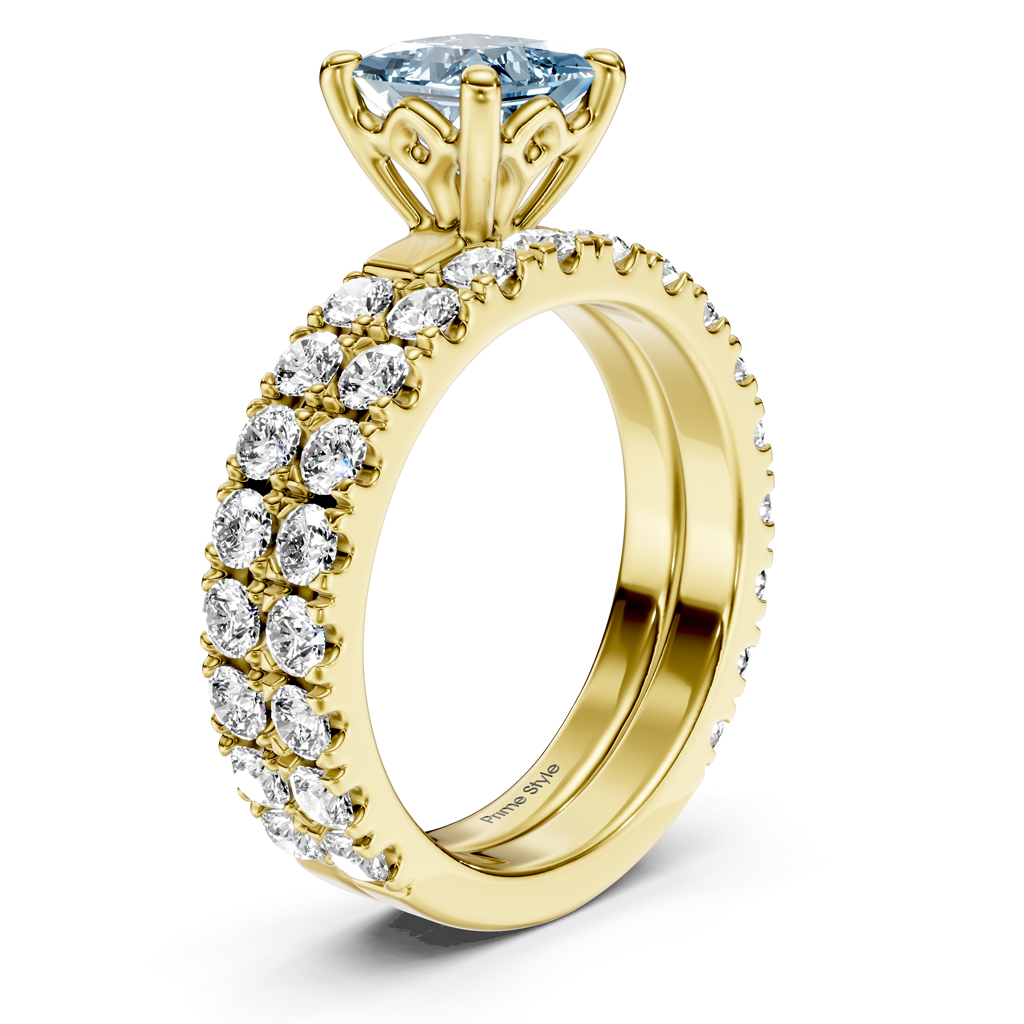 2.40-5.40 CT Princess & Round Cut Fancy Blue Diamonds - Bridal Set