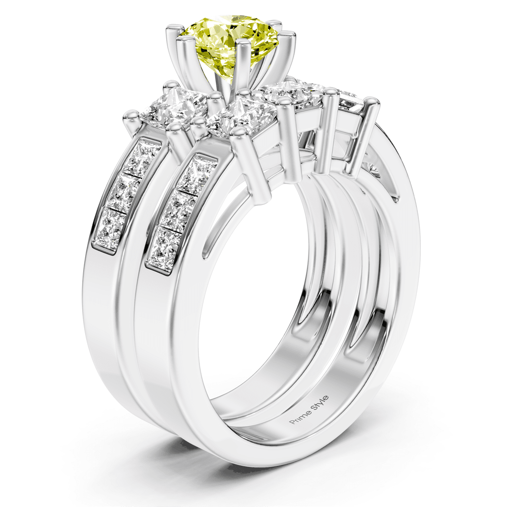 2.95-5.95 CT Princess Cut Fancy Yellow Diamonds - Bridal Set