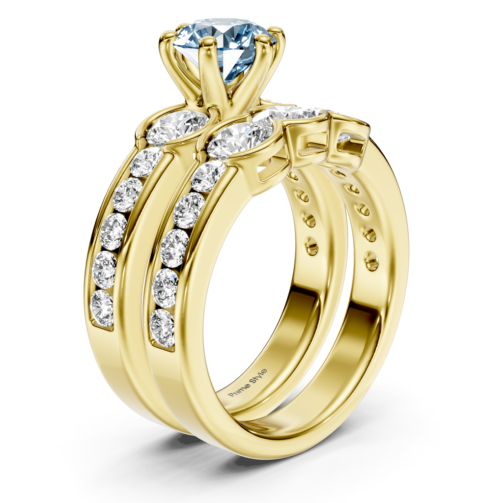 2.95-5.95 CT Round Cut Fancy Blue Diamonds - Bridal Set