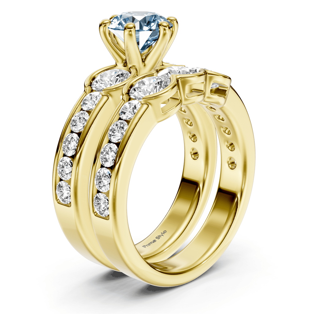 2.95-5.95 CT Round Cut Fancy Blue Diamonds - Bridal Set