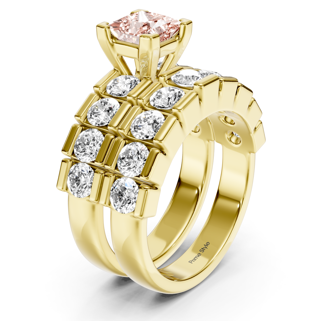 3.25-6.25 CT Princess & Round Cut Fancy Pink Diamonds - Bridal Set