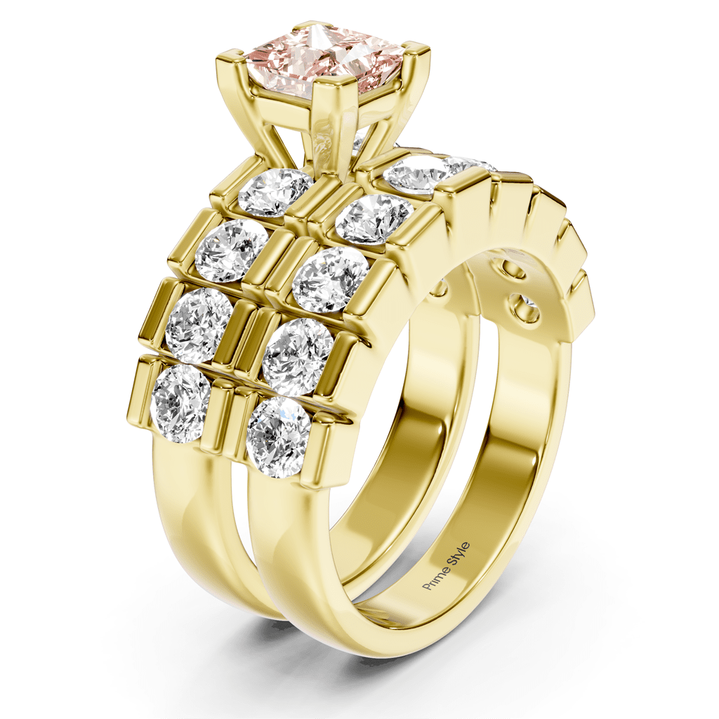 3.25 - 6.25 CT Princess & Round Cut Fancy Pink Diamonds - Bridal Set - Primestyle.com