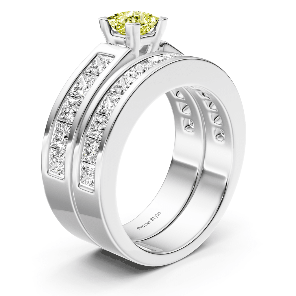 2.80 - 5.80 CT Princess Cut Fancy Yellow Diamonds - Bridal Set - Primestyle.com