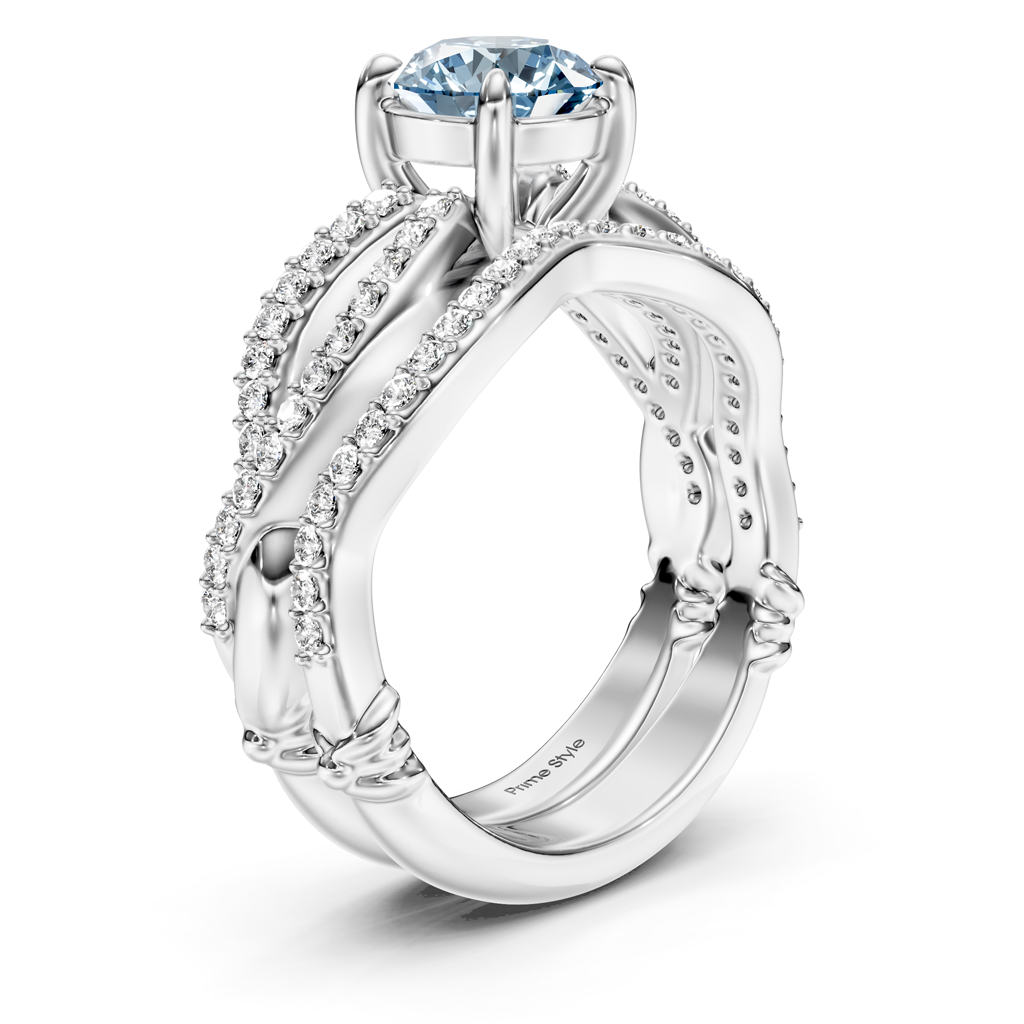 1.35-4.35 CT Round Cut Fancy Blue Diamonds - Bridal Set