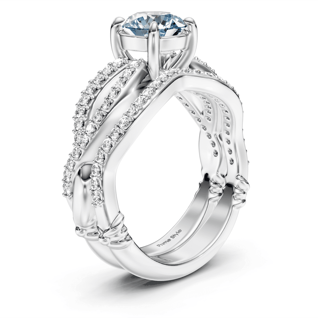 1.35 - 4.35 CT Round Cut Fancy Blue Diamonds - Bridal Set - Primestyle.com