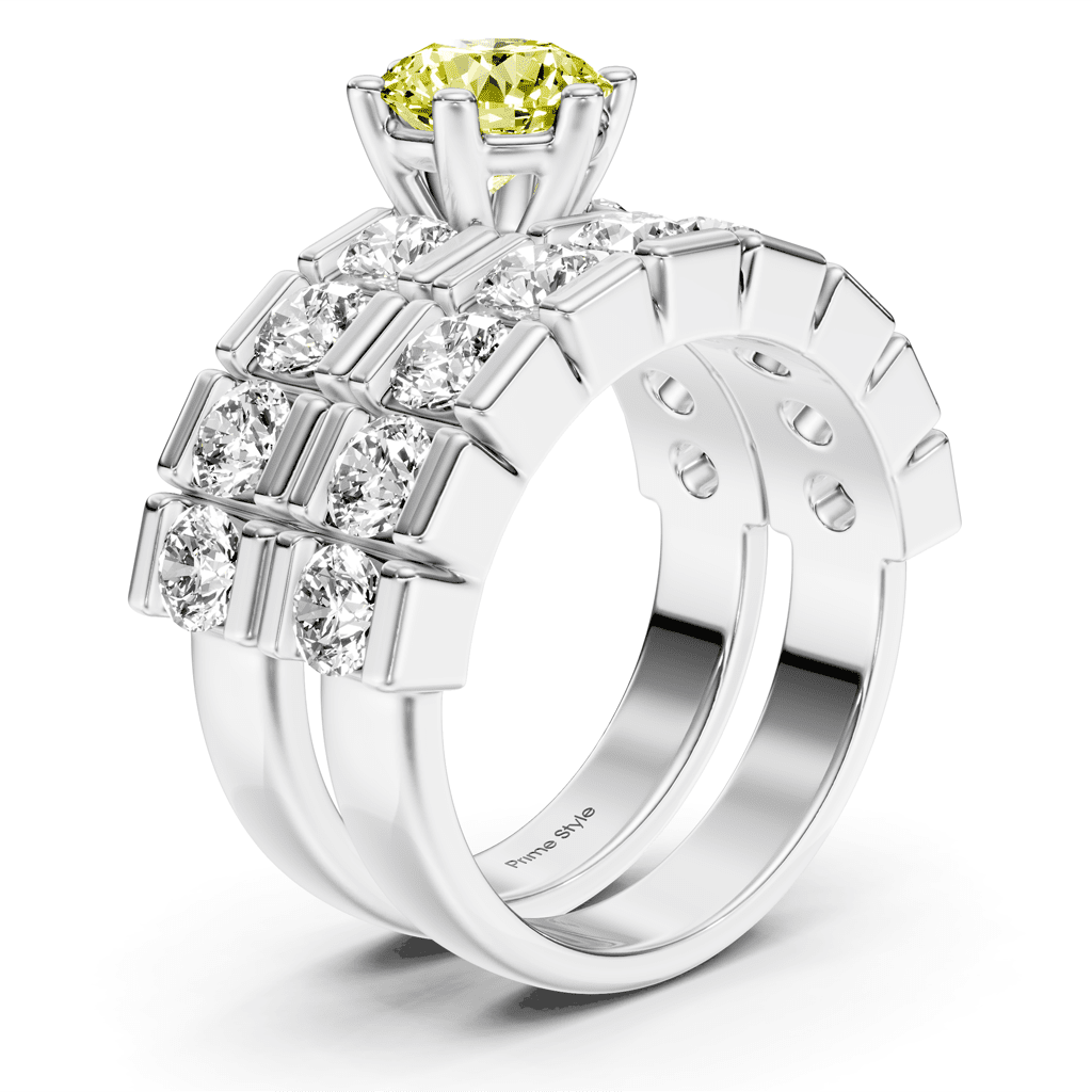 3.25 - 6.25 CT Round Cut Fancy Yellow Diamonds - Bridal Set - Primestyle.com