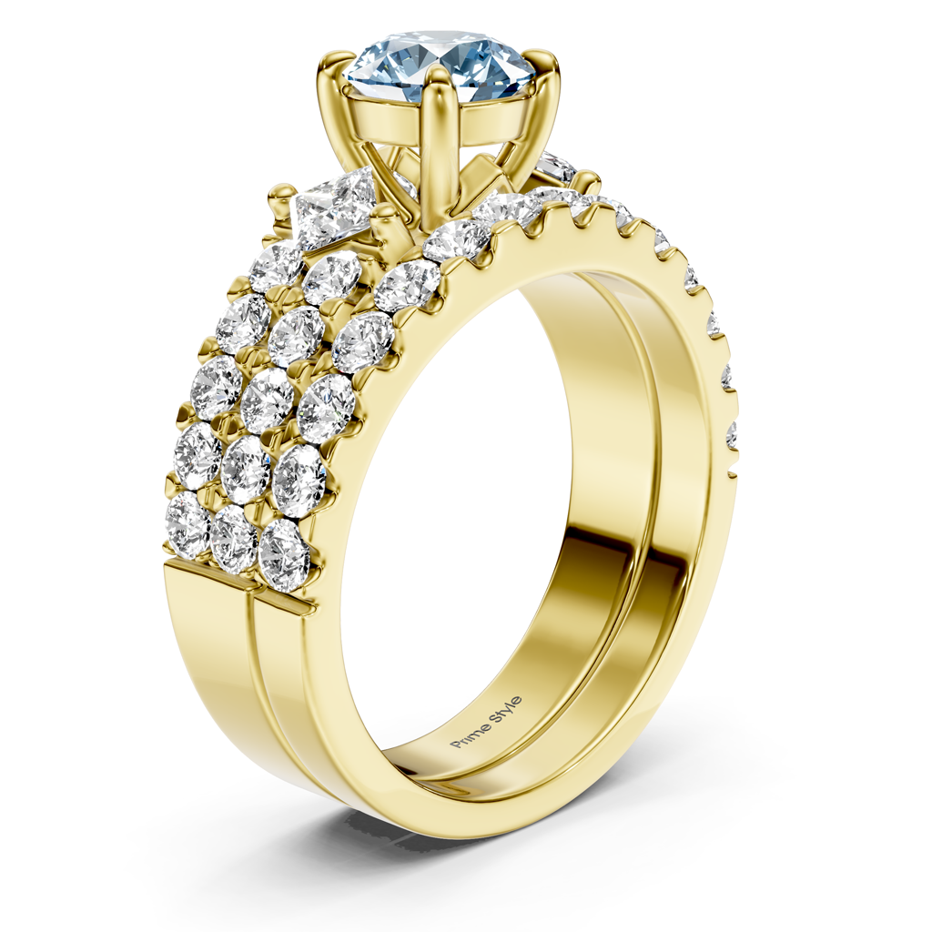 2.55-5.55 CT Princess & Round Cut Fancy Blue Diamonds - Bridal Set