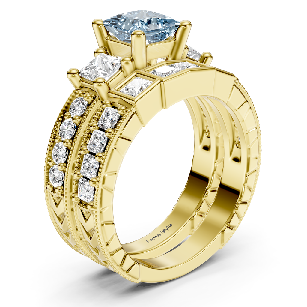 2.50-5.50 CT Princess & Round Cut Fancy Blue Diamonds - Bridal Set