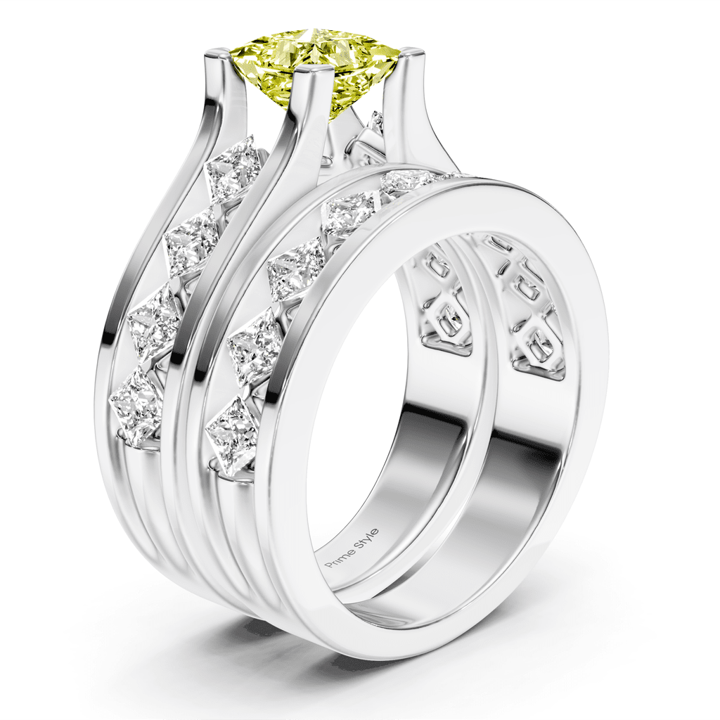 2.70 - 5.70 CT Princess Cut Fancy Yellow Diamonds - Bridal Set - Primestyle.com