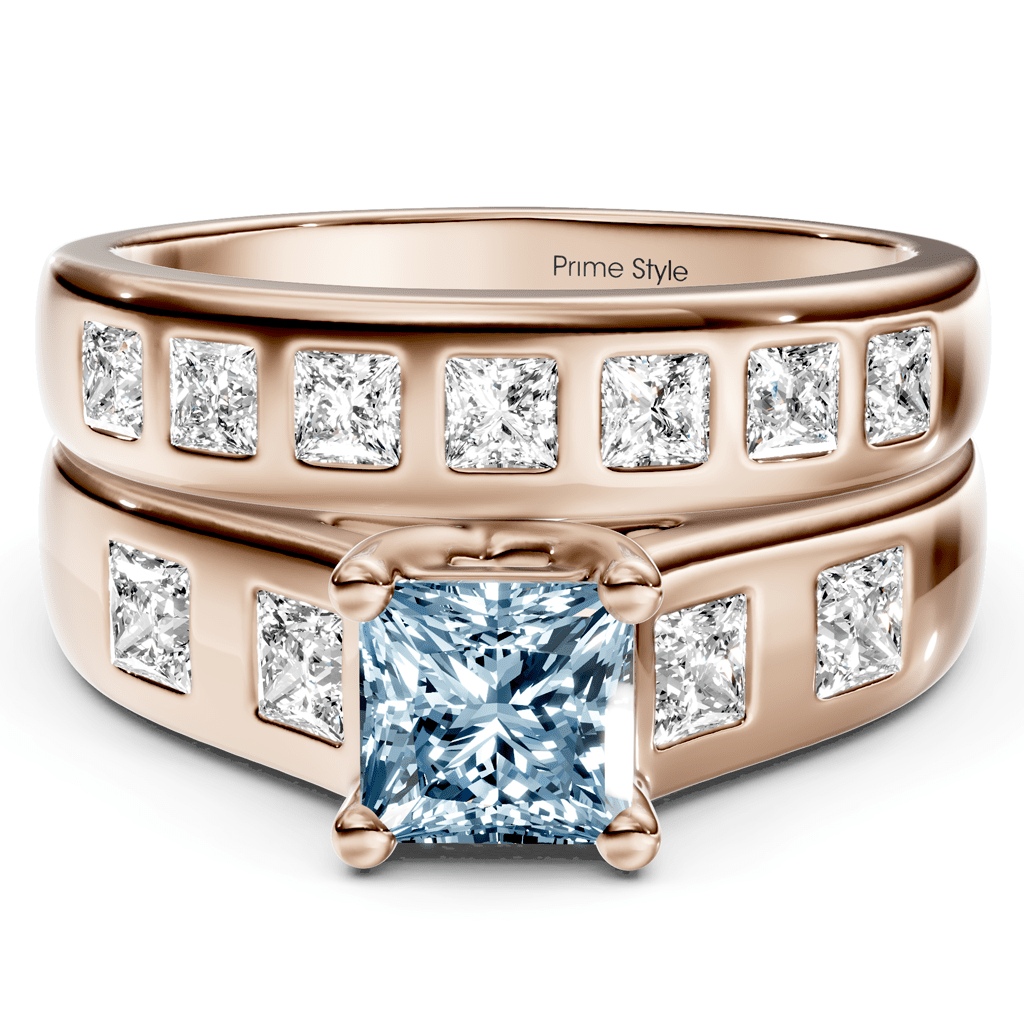 1.95 - 4.95 CT Princess Cut Fancy Blue Diamonds - Bridal Set - Primestyle.com