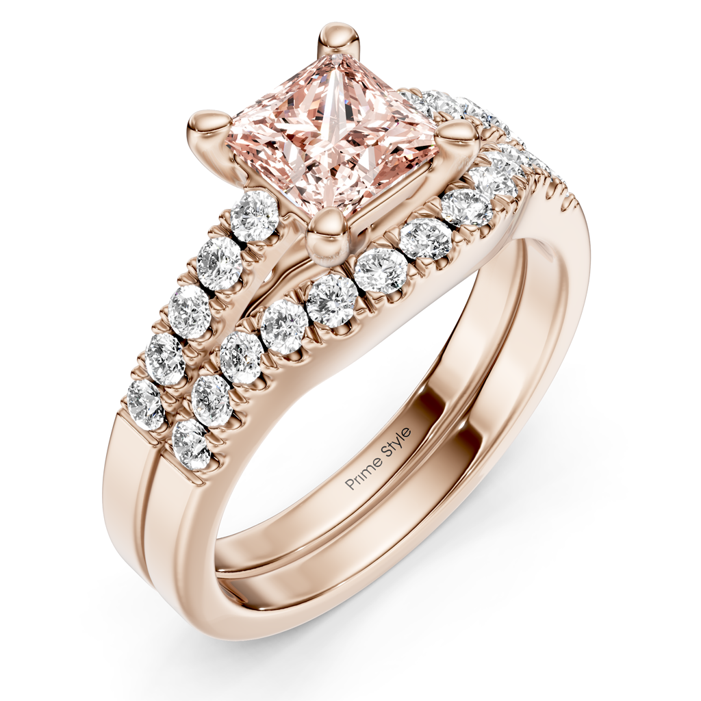 1.55-4.55 CT Princess & Round Cut Fancy Pink Diamonds - Bridal Set