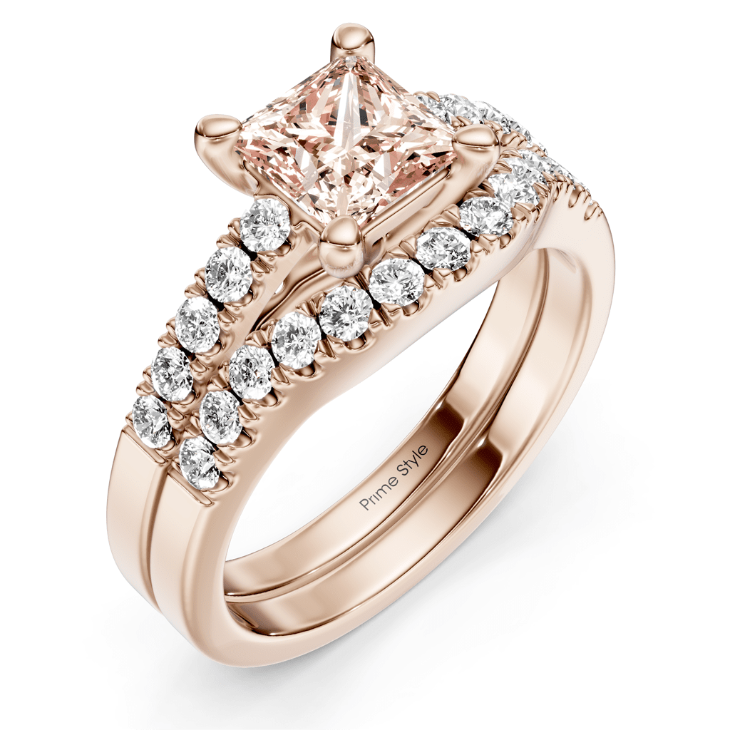 1.55 - 4.55 CT Princess & Round Cut Fancy Pink Diamonds - Bridal Set - Primestyle.com